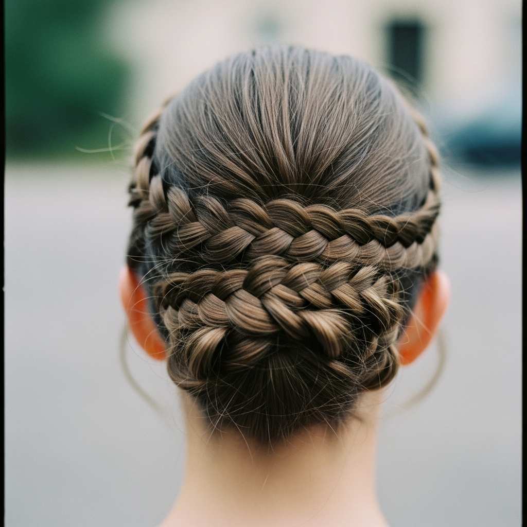 A sleek editorial braided half-updo